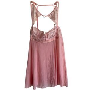 VTG Escante Baby Pink Lace Underwire Chemise Racerback O-Ring Slip Dress Size Sm